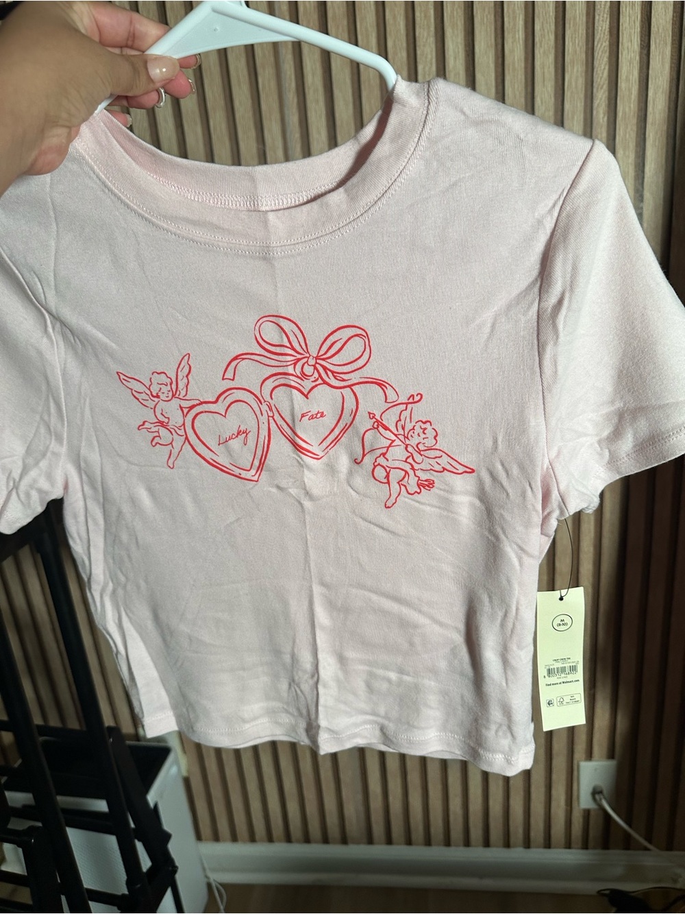 Kids Pink Graphic Tee with Heart Cherub Design
